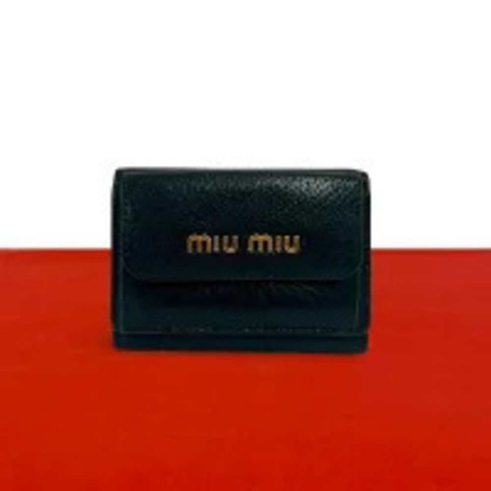 Miu Miu Coin Purse Bill Card Case Leather Trifold Wallet Black